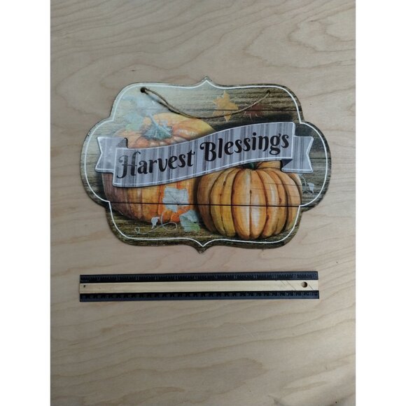 Harvest Blessings Pumpkin Rustic Fall Wooden Hanging Wall Sign Thanksgiving - Picture 2 of 6